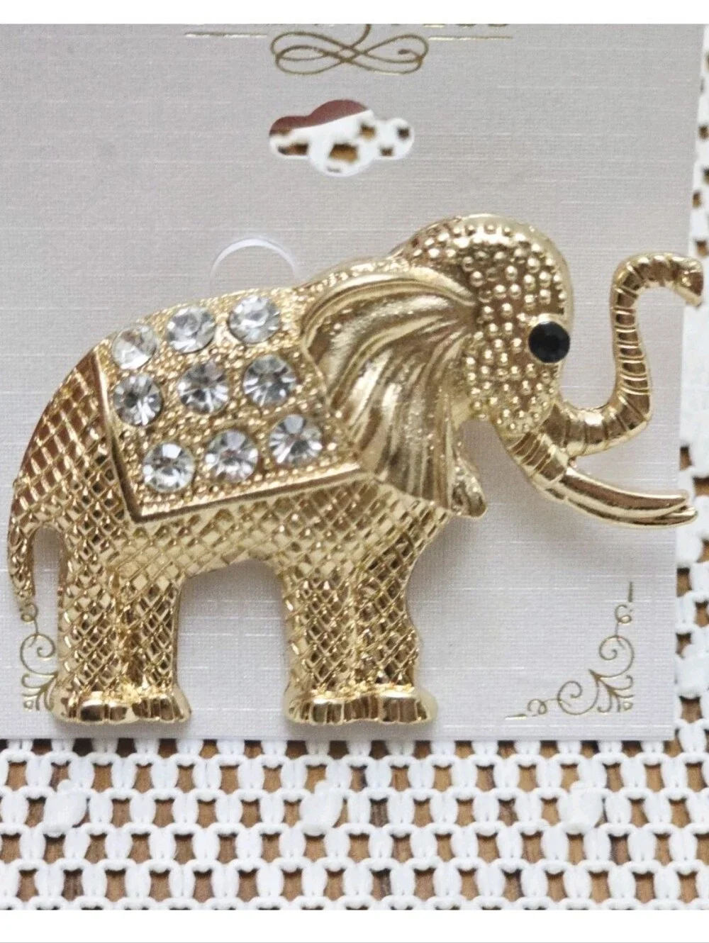 NEW Elephant Pin Brooch Gold Tone with Rhinestones Dream Plus Fashion Jewelry